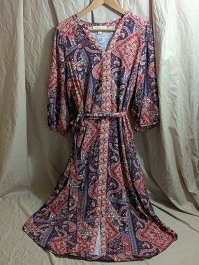 Nature by Westbound Boho Paisley Rayon Dress | Medium | Fall Cottagecore (L)